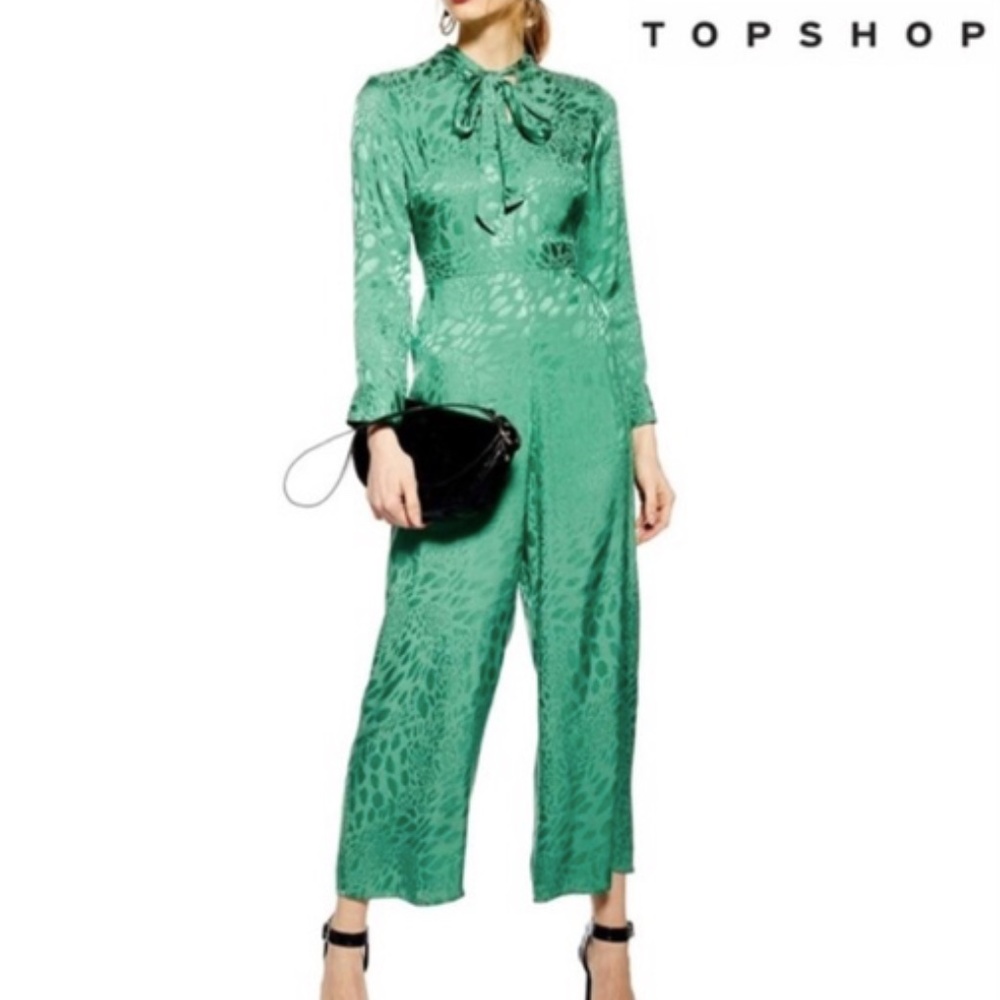 Topshop jade green jacquard jumpsuit Size 4